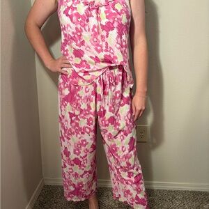 Oscar de la Renta Pink and White Floral Pajama Set